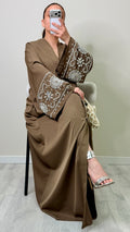 Abaya Strass Marron