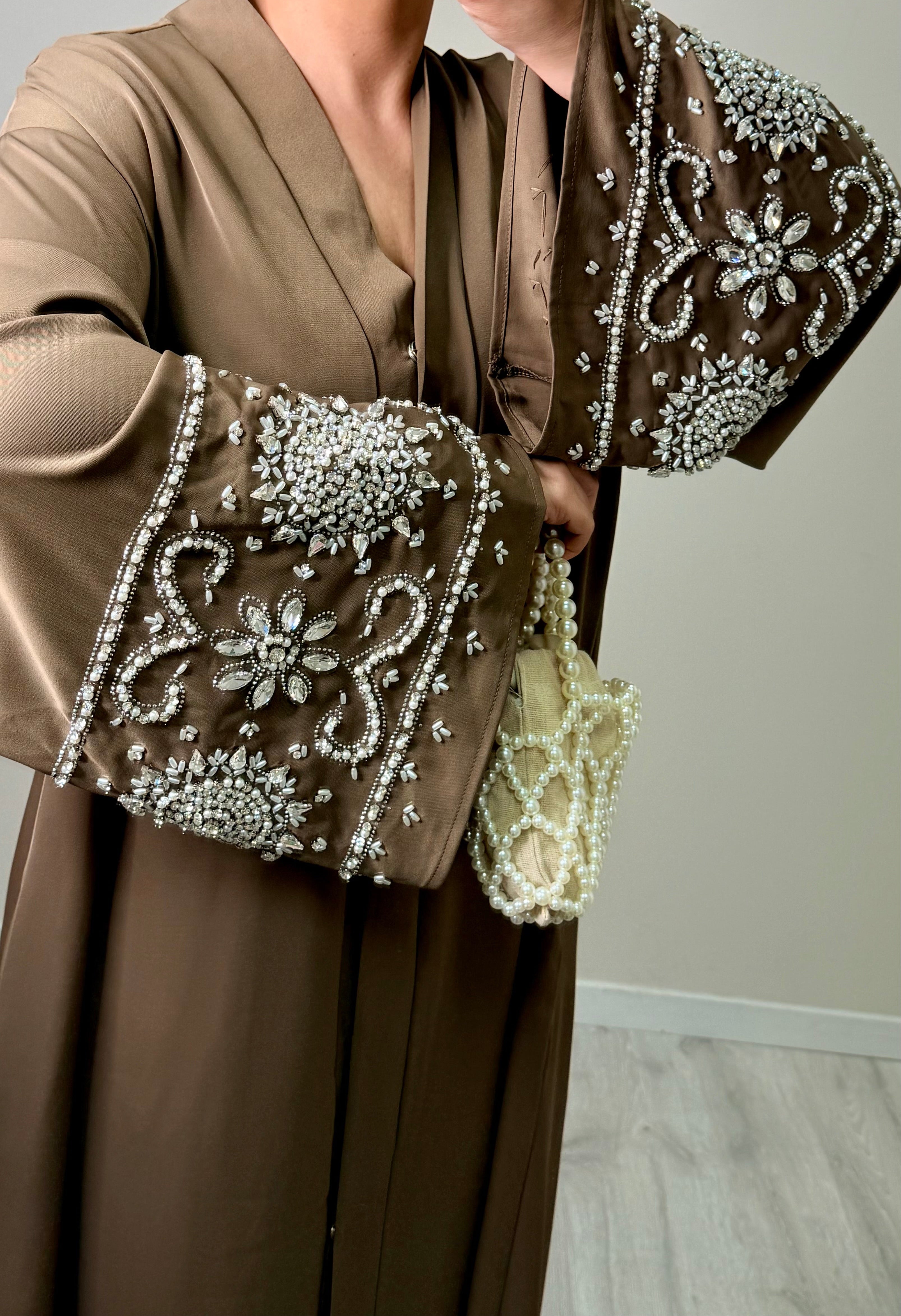 Abaya Strass Marron