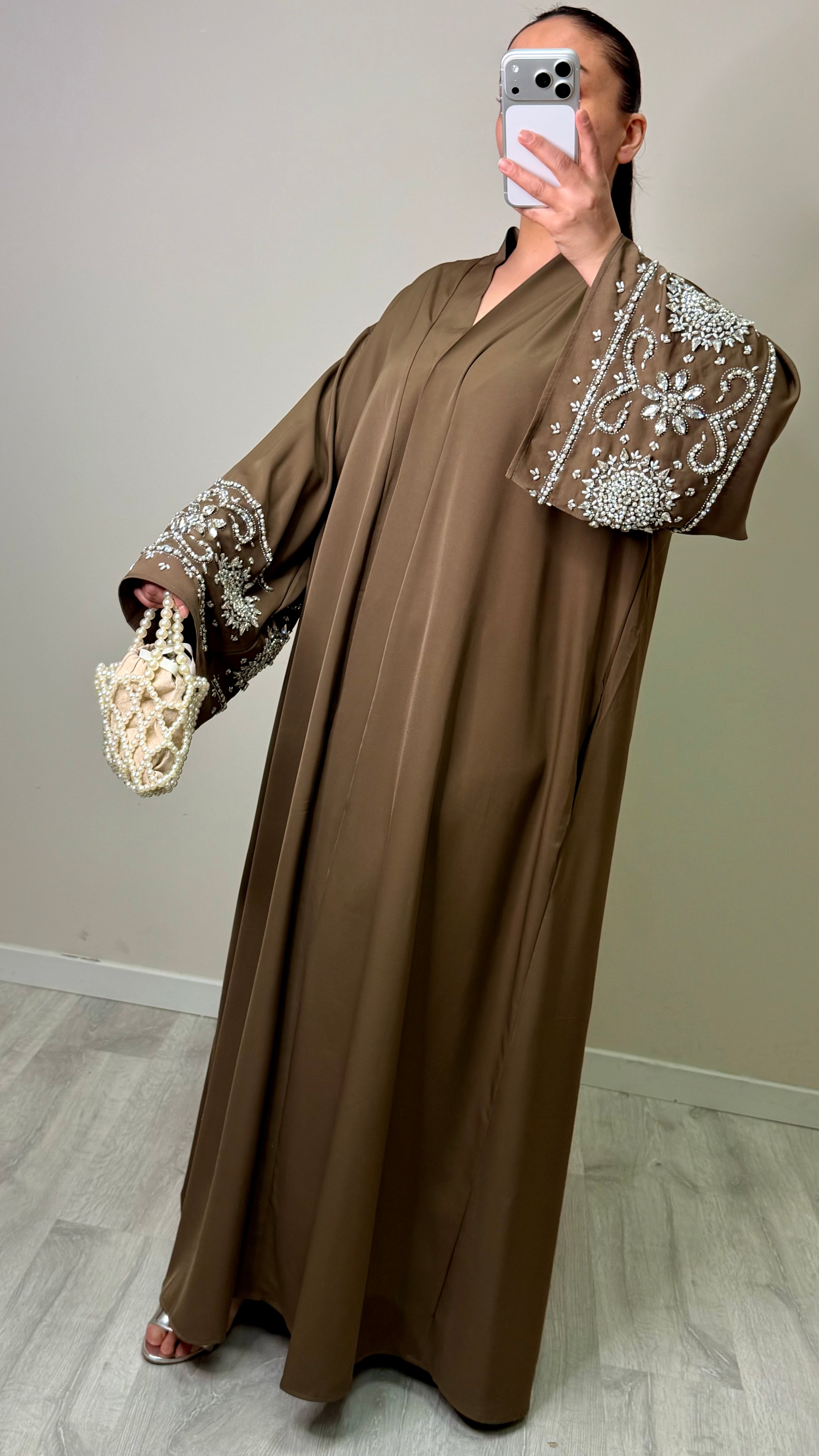 Abaya Strass Marron