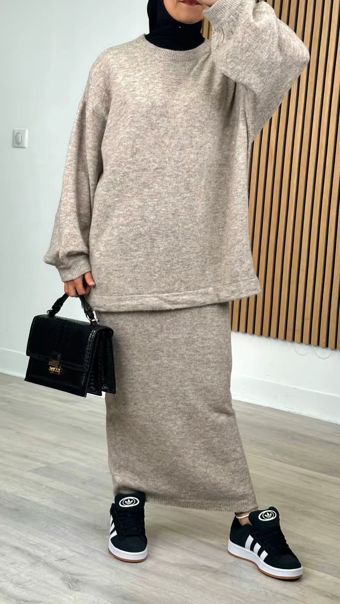 Ensemble jupe en maille Beige