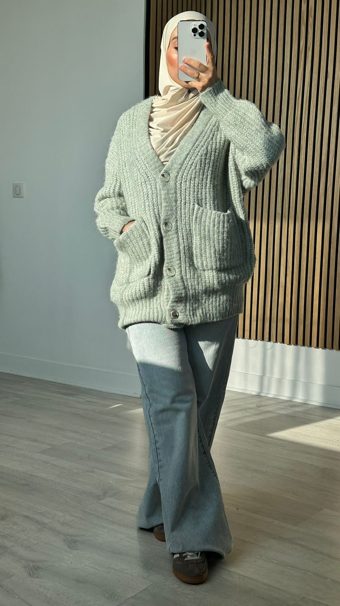 Cardigan en maille vert