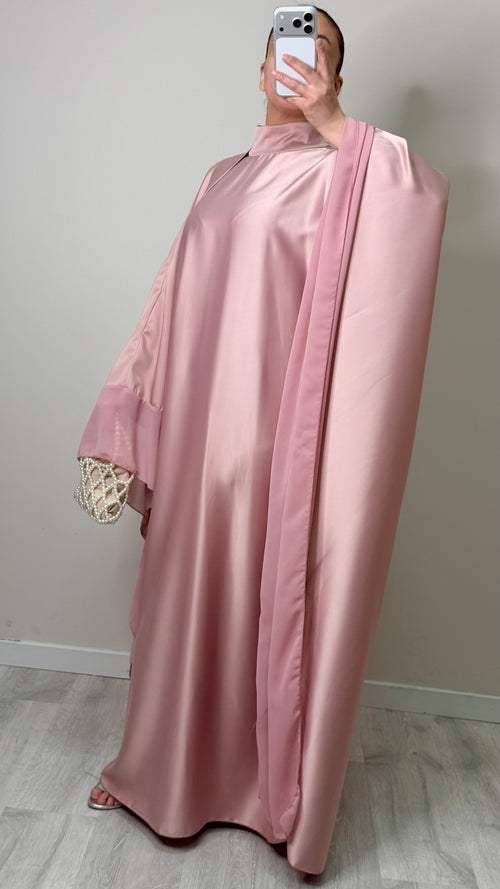 Abaya satin bicolore Rose