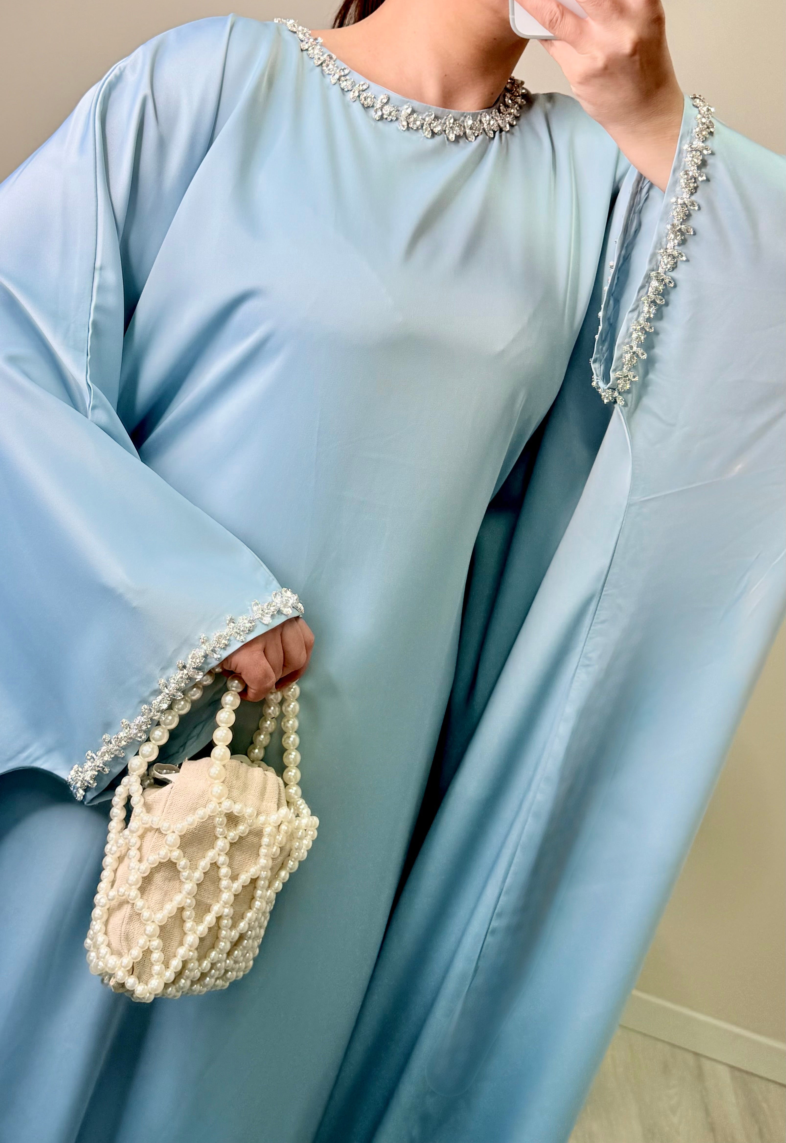 Abaya Satin Bleue